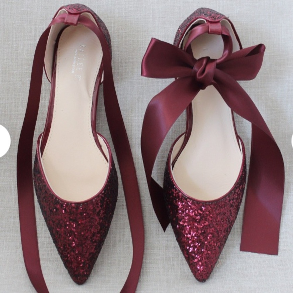 NWOT burgundy glitter flats
